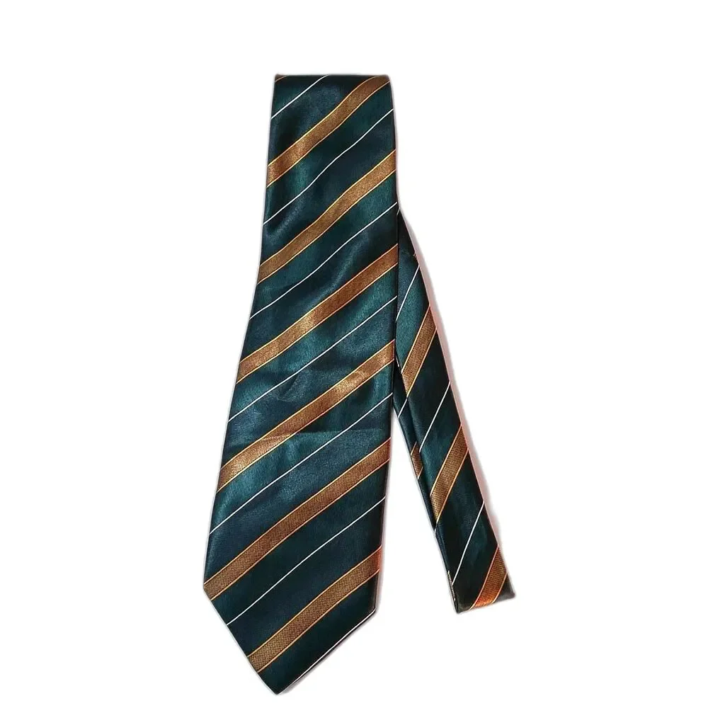 Boss Hugo Boss Men's Green Gold Diagonal Stripe 100% Silk Tie